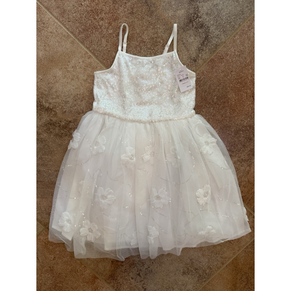 Girls' Zenzi White Floral Sequin Party Dress Spaghetti Straps-XS-Wedding NWT